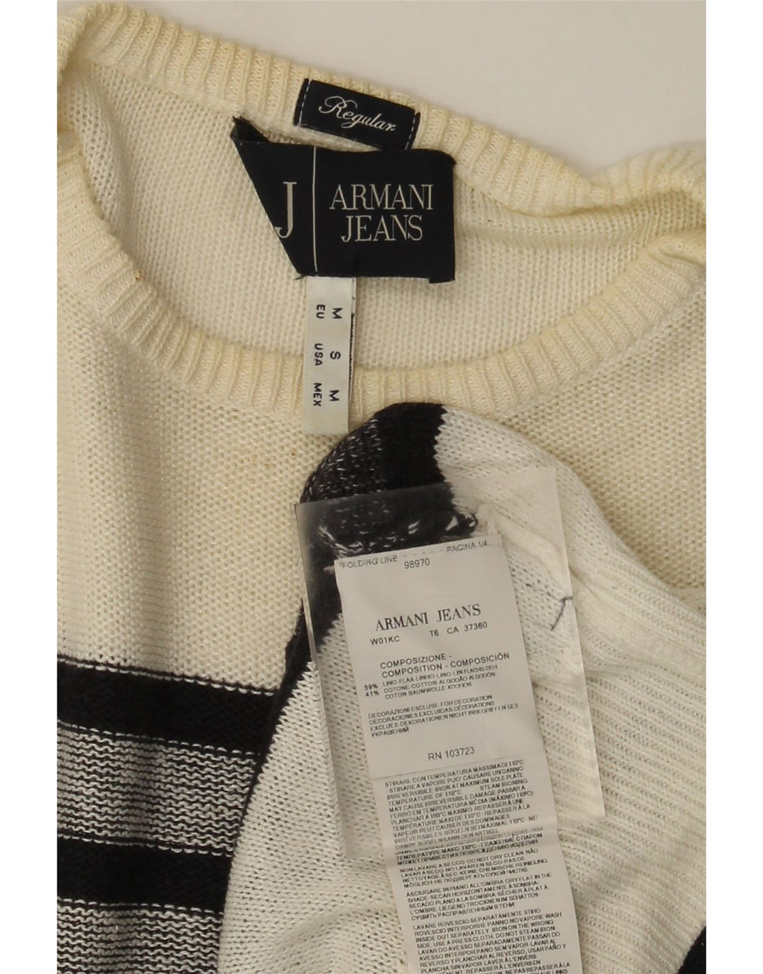 Męski sweter z okrągłym dekoltem Armani Jeans o regularnym kroju, w średnie białe paski