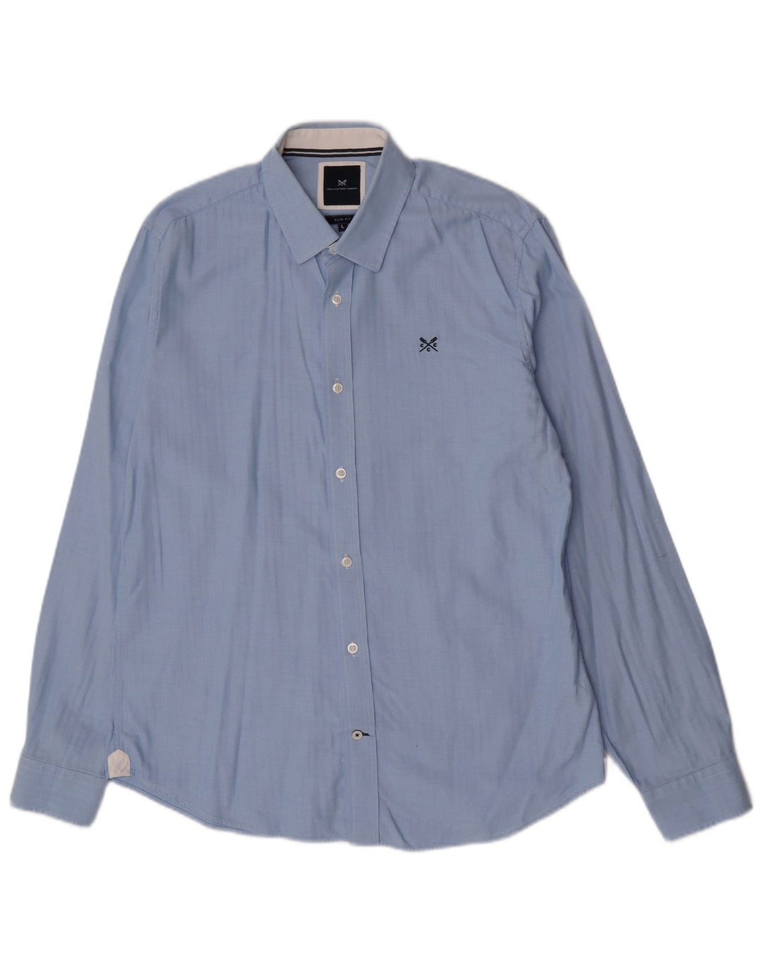 Crew Clothing Męska koszula slim fit, duża, niebieska, bawełniana w jodełkę