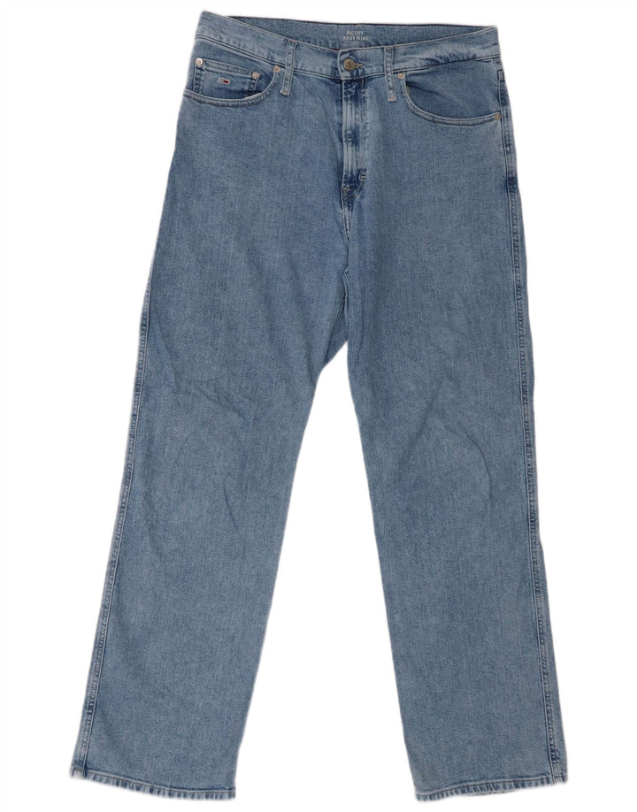 Męskie proste dżinsy TOMMY HILFIGER ze średnim stanem W31 L32, niebieska bawełna