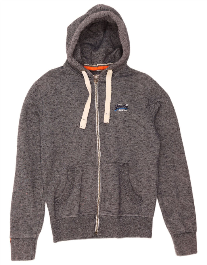 Męski sweter z kapturem i zamkiem Superdry, mały, szary, z bawełny w cętki