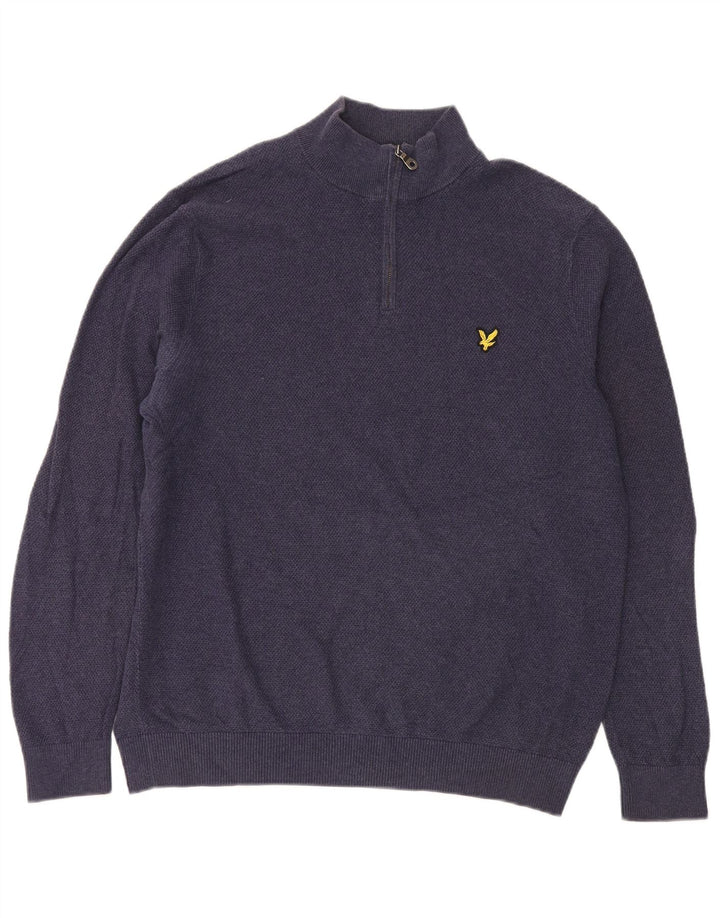 Lyle & Scott Męski sweter z zamkiem błyskawicznym, duży, granatowy, bawełniany