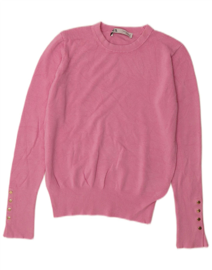 Damski sweter z okrągłym dekoltem Zara UK 12 Średni różowy wiskoza