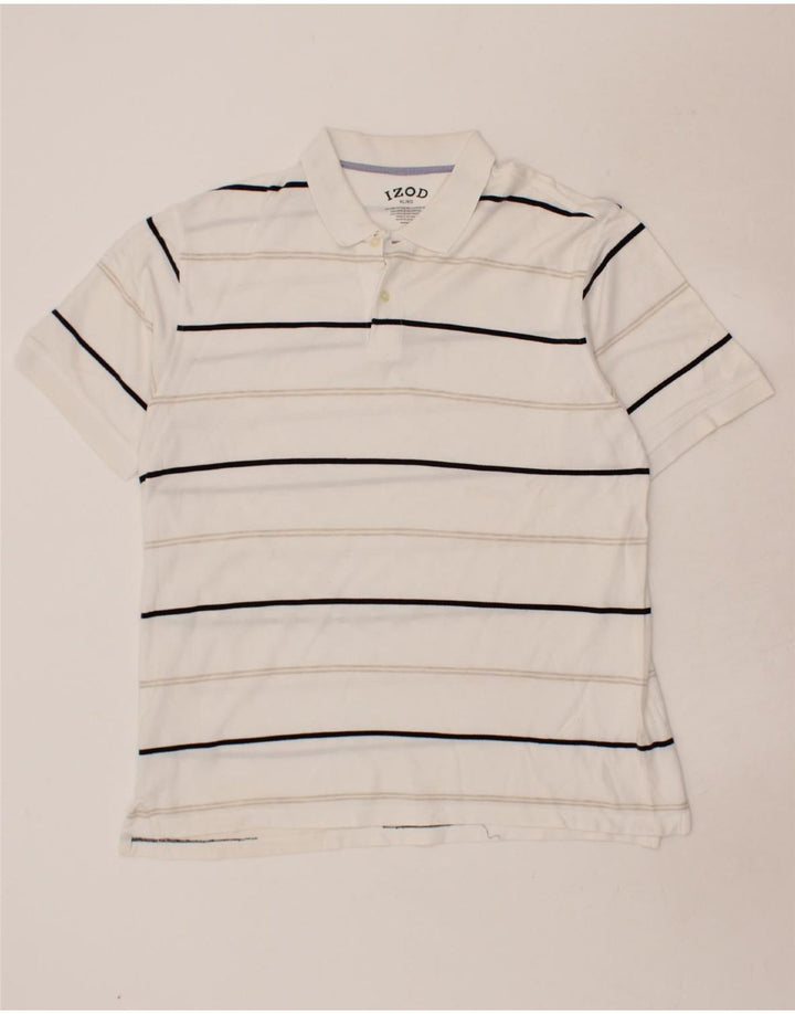 IZOD Mens Polo Shirt XL White Striped Cotton Vintage Izod and Second-Hand Izod from Messina Hembry 