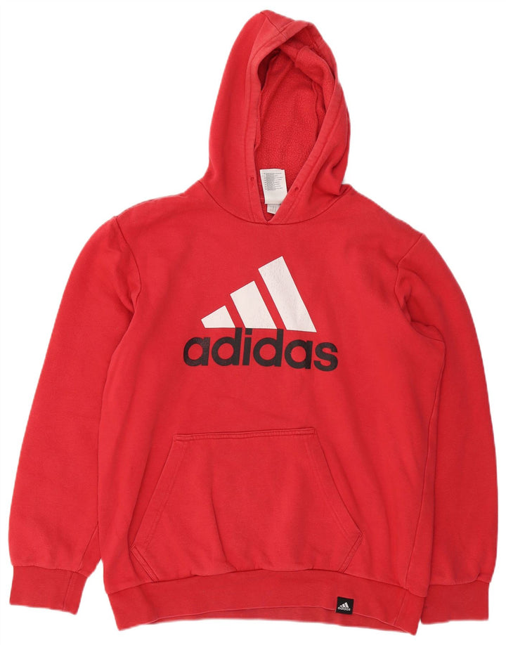 Męski sweter z kapturem ADIDAS z grafiką, średnio czerwony, bawełniany
