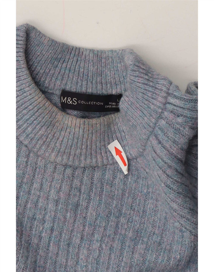 Marks & Spencer Damski sweter z golfem UK 14, duży, niebieski, nakrapiany