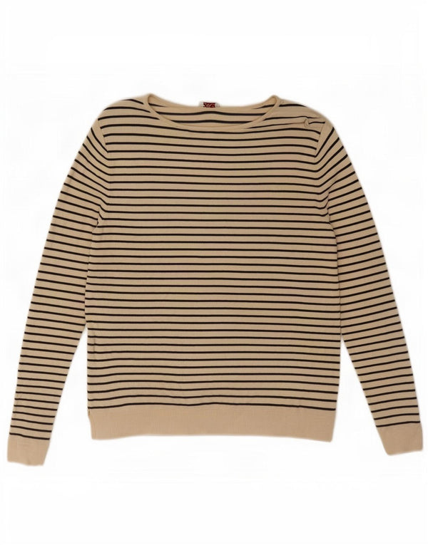 Sweter damski Zara z dekoltem w łódkę UK 10 w małe beżowe paski, morski