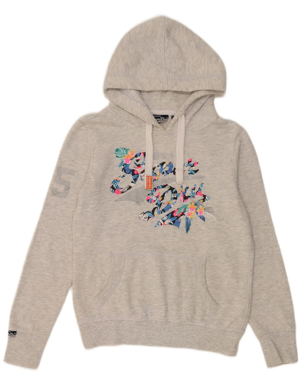 Damski sweter z kapturem Superdry Graphic, oversize, UK 10, mały, szary, bawełniany