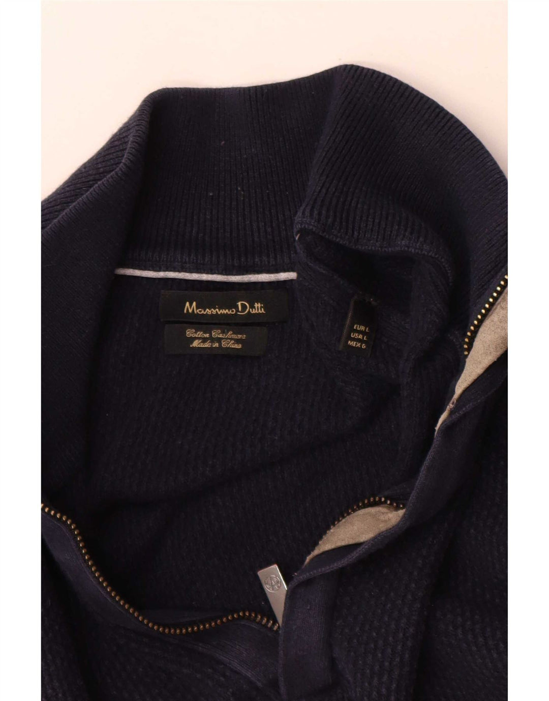 Męski sweter zapinany na zamek Massimo Dutti, duży, granatowy, bawełniany