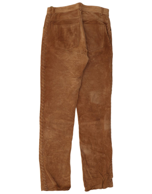 Męskie proste zamszowe spodnie w stylu vintage IT 46 Small W30 L32 Brązowa skóra