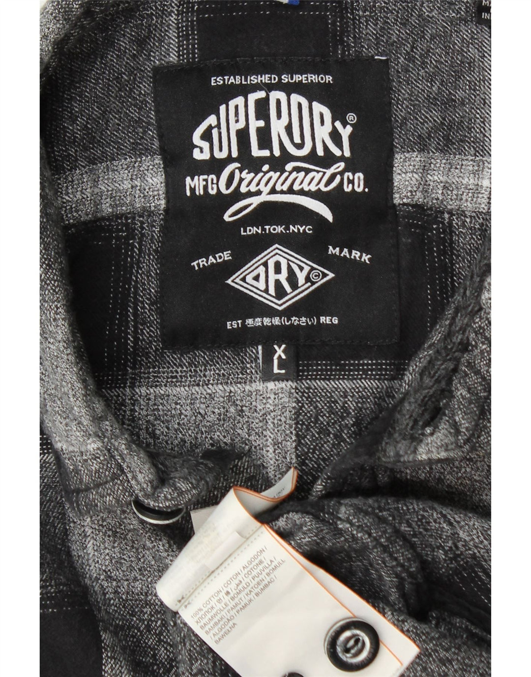 SUPERDRY Męska koszula flanelowa XL, szara, bawełniana w kratę
