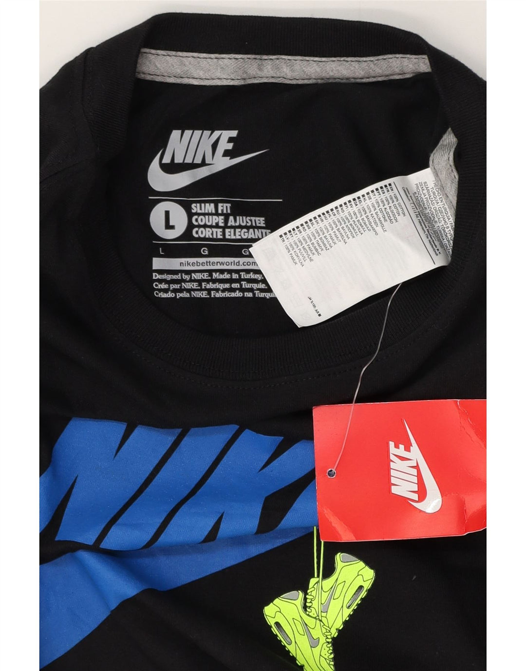 Męski T-shirt NIKE o dopasowanym kroju z grafiką, duży, czarny, bawełniany