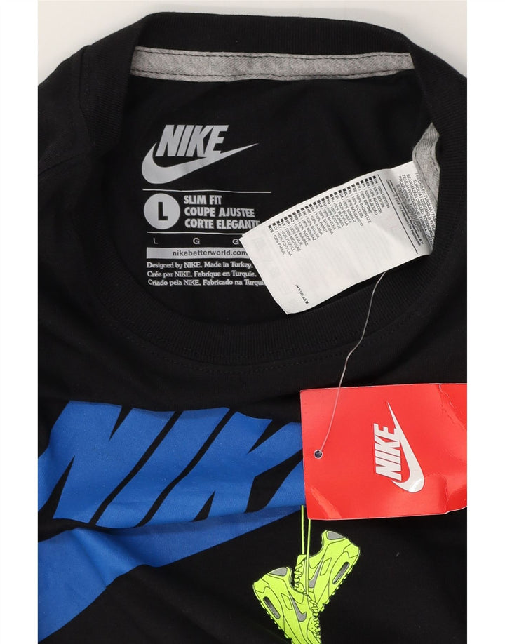 Męski T-shirt NIKE o dopasowanym kroju z grafiką, duży, czarny, bawełniany