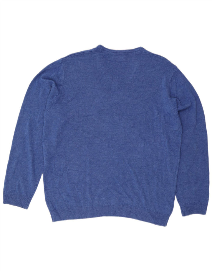 Marks & Spencer Męski sweter z dekoltem w kształcie litery V, 2XL, niebieski akryl