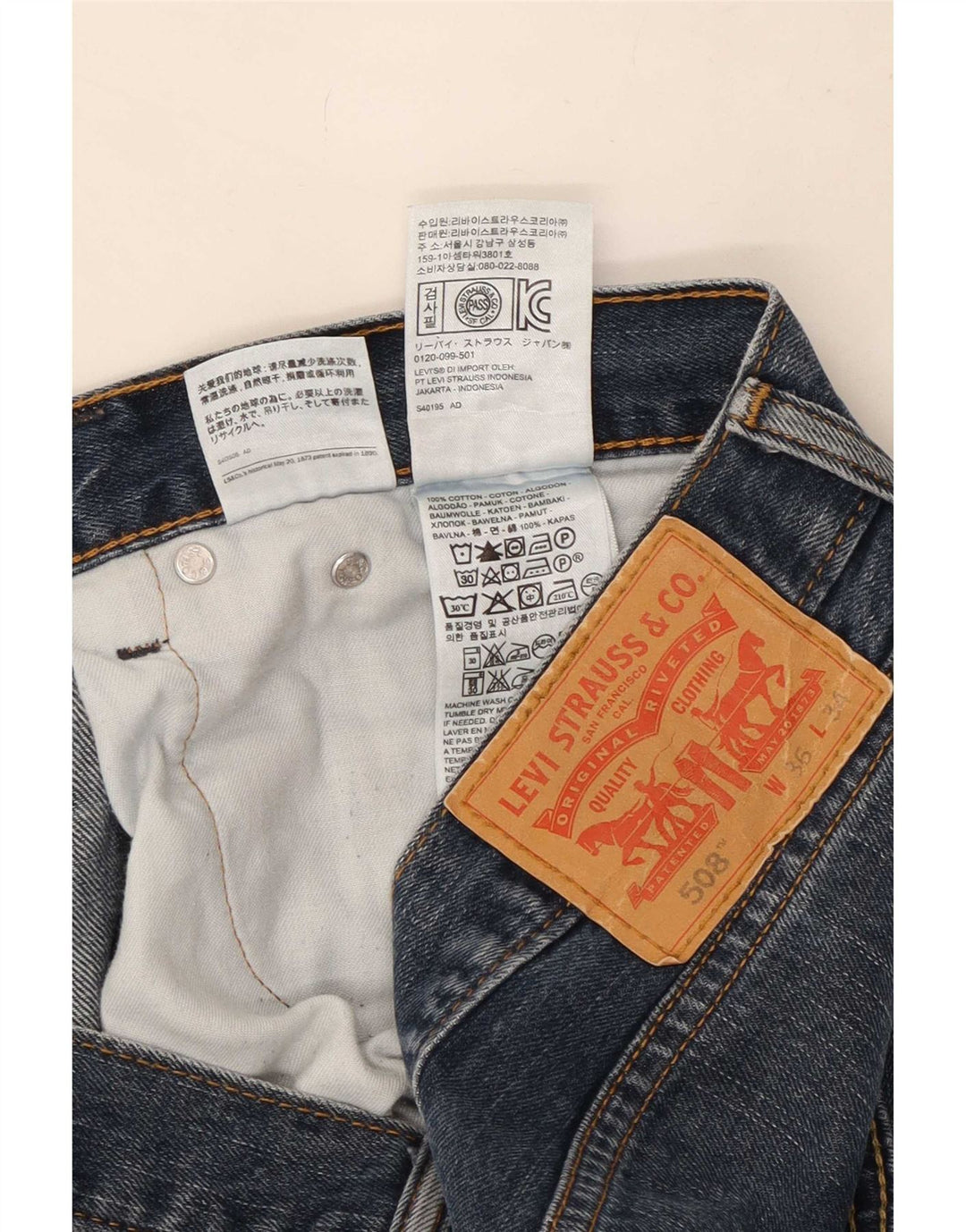 Męskie dżinsy Levi's 508 Straight W36 L29 Granatowa bawełna
