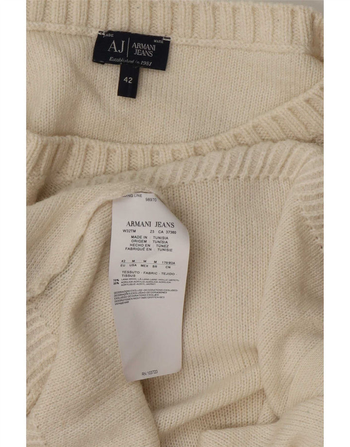 Damski sweter Armani z graficznym dekoltem w łódkę EU 42, duży, z białej wełny