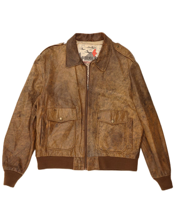 Vintage męska skórzana kurtka wojskowa IT 44 XS brązowa