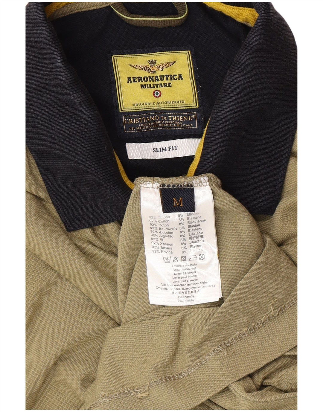 Męska koszulka polo AERONAUTICA MILITARE z grafiką, slim fit, średnia bawełna khaki