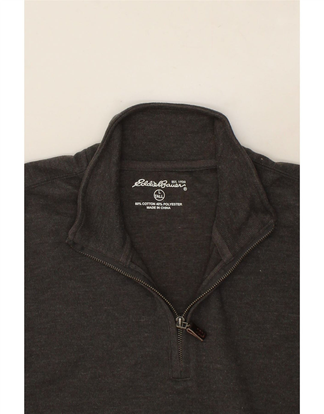 EDDIE BAUER Mens Tall Zip Neck Sweatshirt Jumper Large Grey Cotton Vintage Eddie Bauer and Second-Hand Eddie Bauer from Messina Hembry 