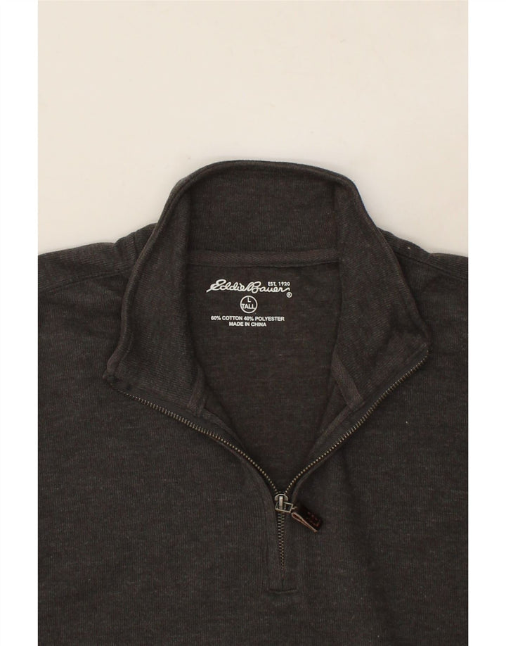 EDDIE BAUER Mens Tall Zip Neck Sweatshirt Jumper Large Grey Cotton Vintage Eddie Bauer and Second-Hand Eddie Bauer from Messina Hembry 
