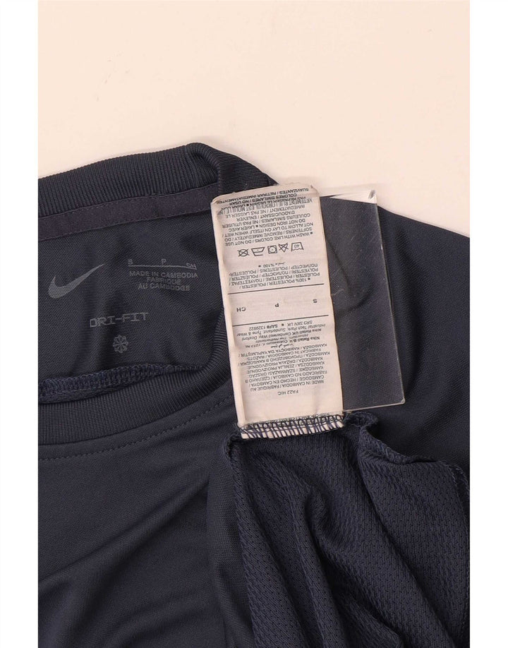Męski T-shirt Nike Dri Fit, mały, granatowy, poliester z blokami kolorów