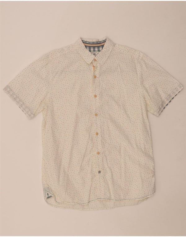 WHITE STUFF Męska koszula z krótkim rękawem o klasycznym kroju, mała, bawełniana w białe cętki