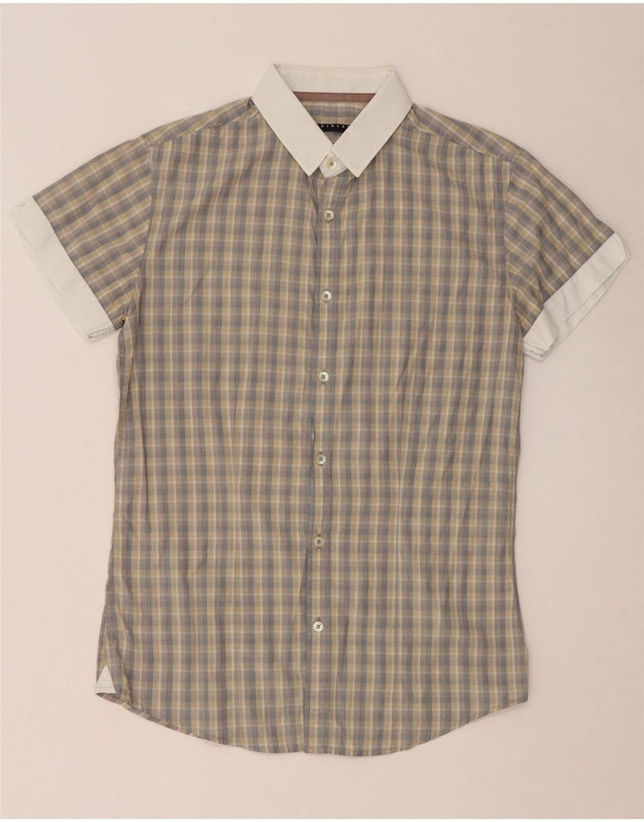 Koszula męska z krótkim rękawem SISLEY w małą szarą kratkę