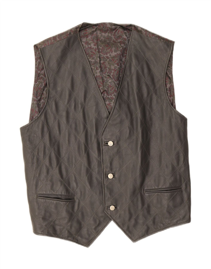 Vintage męska skórzana kamizelka duża czarna paisley