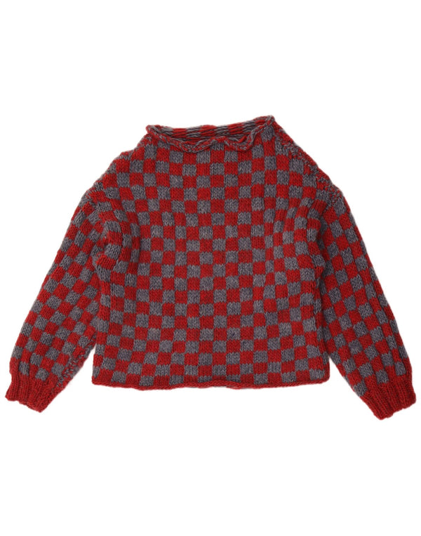 Sweter damski w stylu vintage z dekoltem w łódkę UK 14, średni bordowy geometryczny