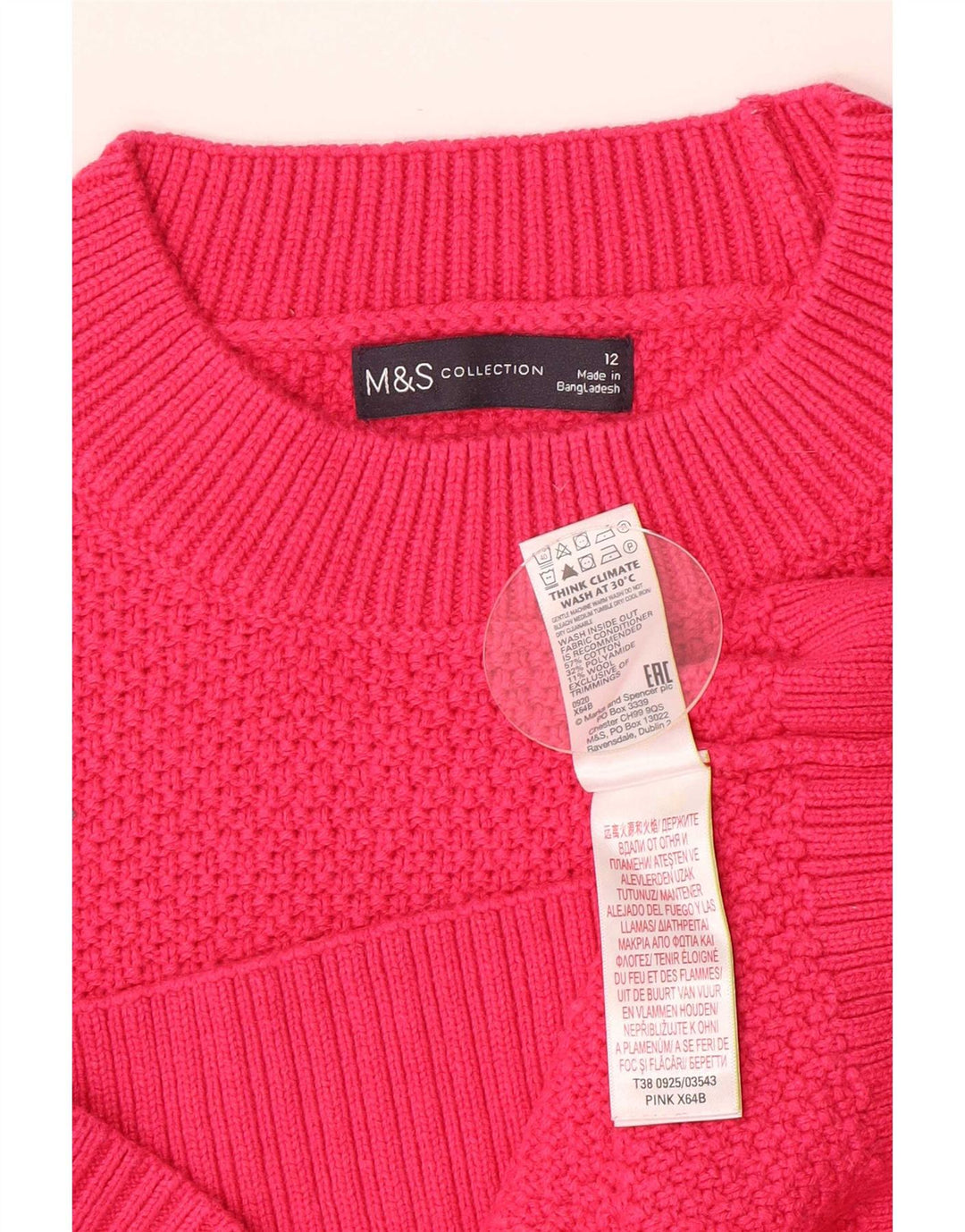 Marks & Spencer Damski sweter z golfem, UK 12, średni różowy, bawełniany