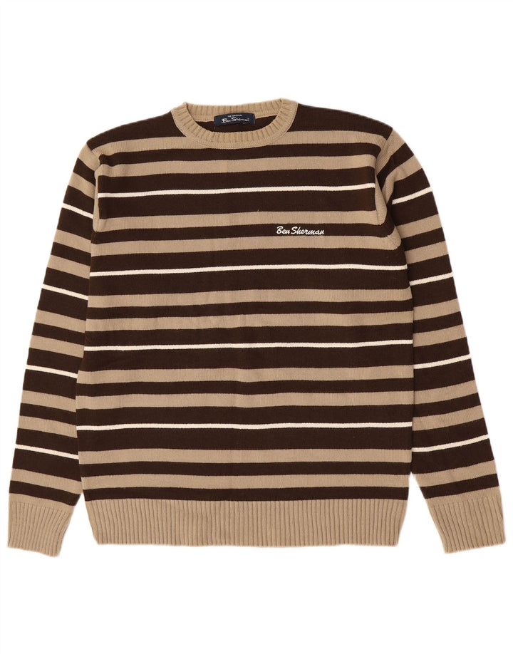 Męski sweter z wycięciem pod szyją Ben Sherman Średni brązowy akryl w paski