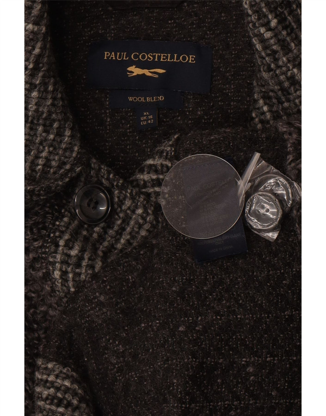 Damski płaszcz oversize Paul Costelloe UK 16, duży, szary, wełniany w bloki kolorów