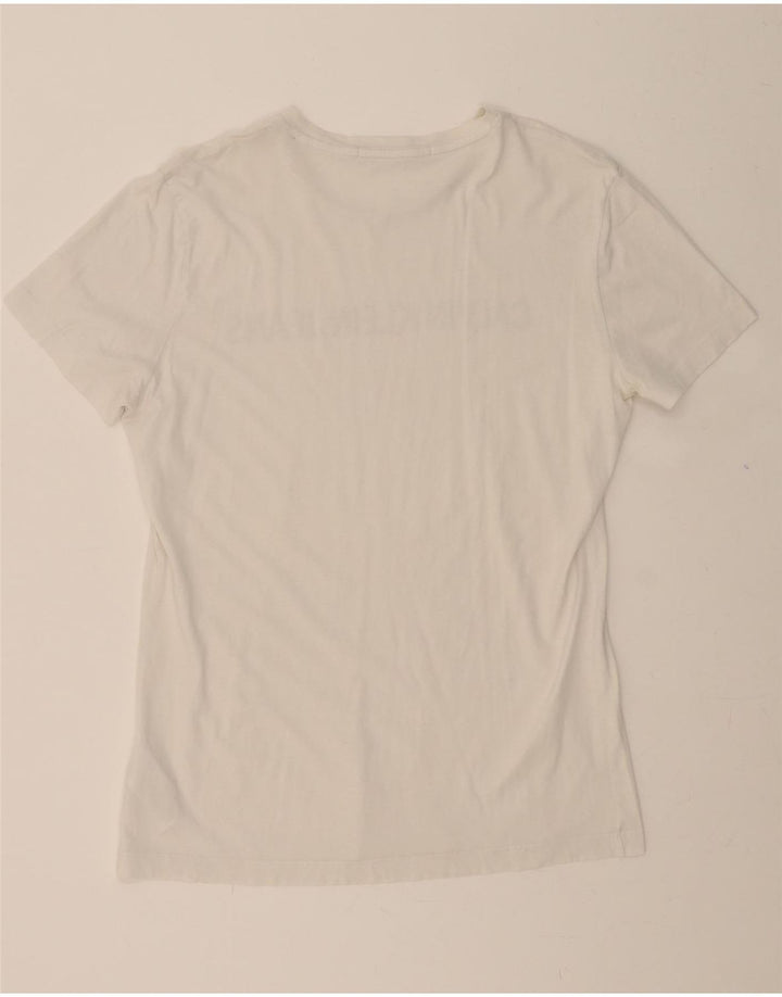 CALVIN KLEIN Mens Graphic T-Shirt Top Large White Cotton Vintage Calvin Klein and Second-Hand Calvin Klein from Messina Hembry 