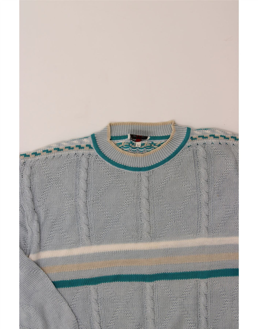 MARRONETTO Womens Crew Neck Jumper Sweater UK 14 Medium Blue Striped Vintage Marronetto and Second-Hand Marronetto from Messina Hembry 