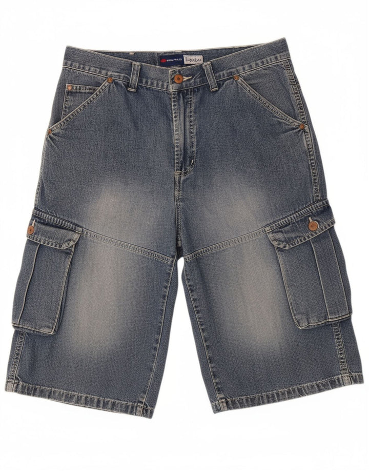 KENVELO Mens Cargo Denim Shorts Medium W30 Blue Cotton