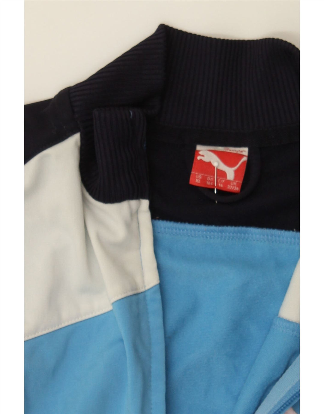 PUMA Boys Tracksuit Top Jacket 13-14 Years XL Blue Colourblock Polyester Vintage Puma and Second-Hand Puma from Messina Hembry 