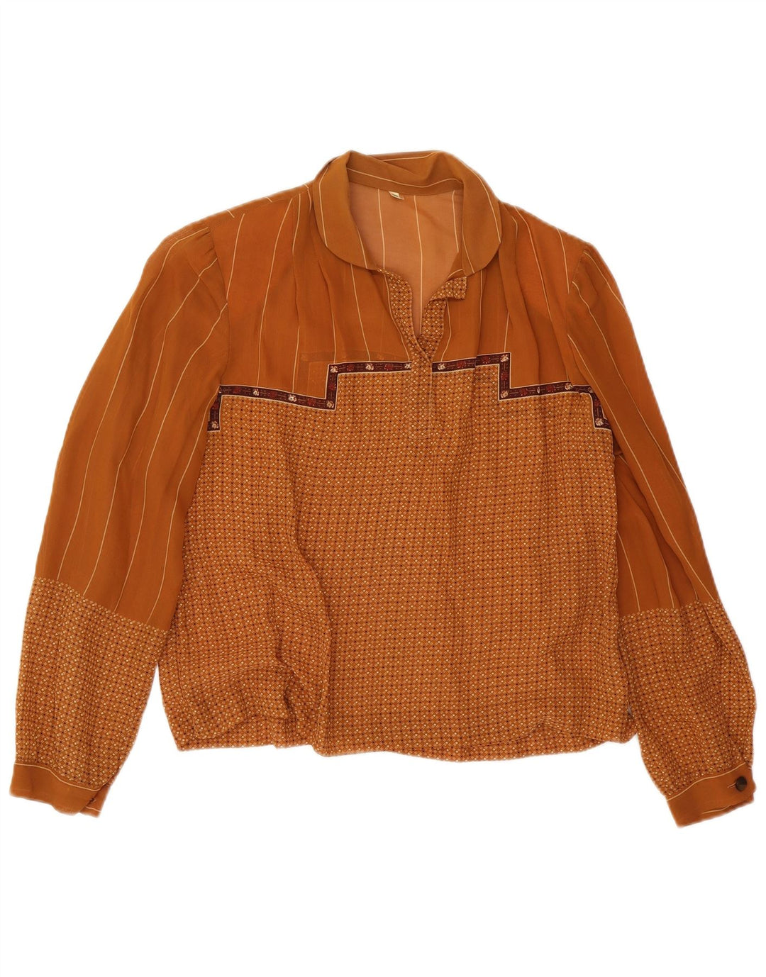 Damska bluzka z długim rękawem w stylu vintage IT 48 XL, brązowa, geometryczna