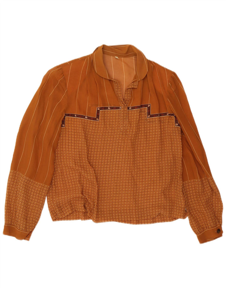Damska bluzka z długim rękawem w stylu vintage IT 48 XL, brązowa, geometryczna