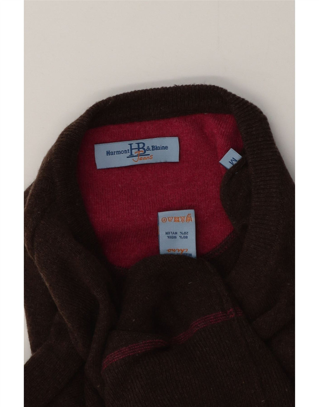 Męski sweter z okrągłym dekoltem Harmont & Blaine Średni brązowy wełniany
