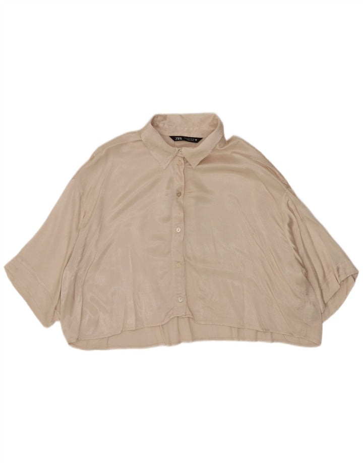 Damska bluzka koszulowa typu Crop Oversize Zara UK 10 Small Beżowa Wiskoza