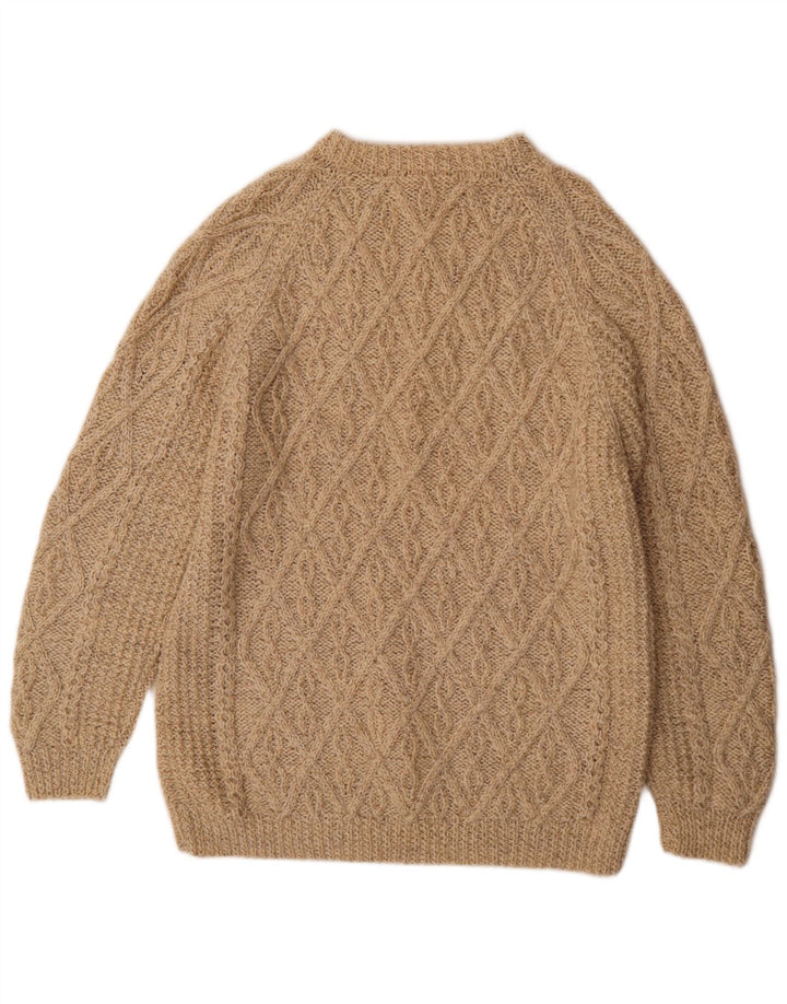 Vintage męski sweter z okrągłym dekoltem, średnio beżowy, geometryczny