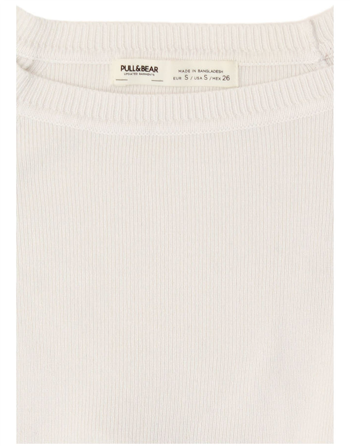 Damski krótki top Pull & Bear z długim rękawem, UK 8, mały, biały, wiskoza