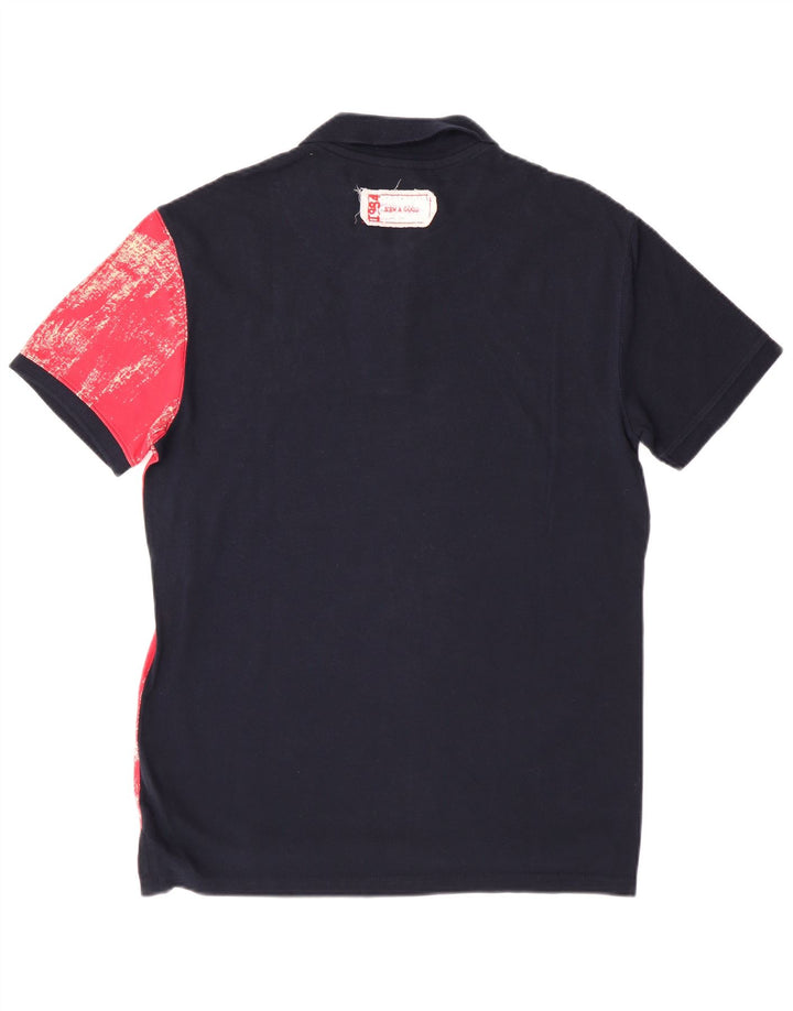 Męska koszulka polo DESIGUAL z grafiką, duża, granatowa, bawełniana w bloki kolorów