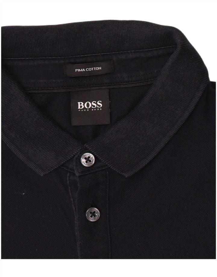 Męska koszulka polo z długim rękawem Hugo Boss, średnia, granatowa bawełna