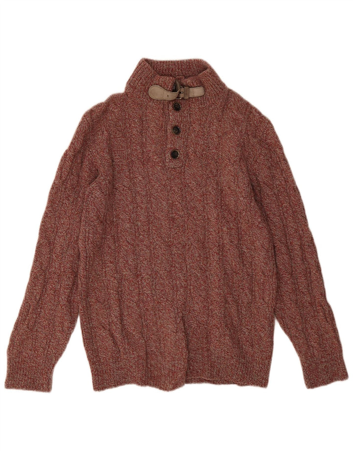Męski sweter zapinany na guziki Massimo Dutti, mały, czerwony, wełniany w cętki