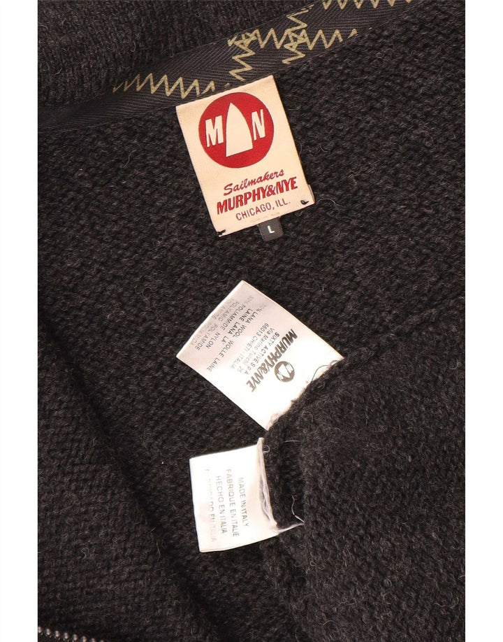 Męski sweter kardiganowy z grafiką Murphy & Nye Sailmakers, duży, szary, wełniany