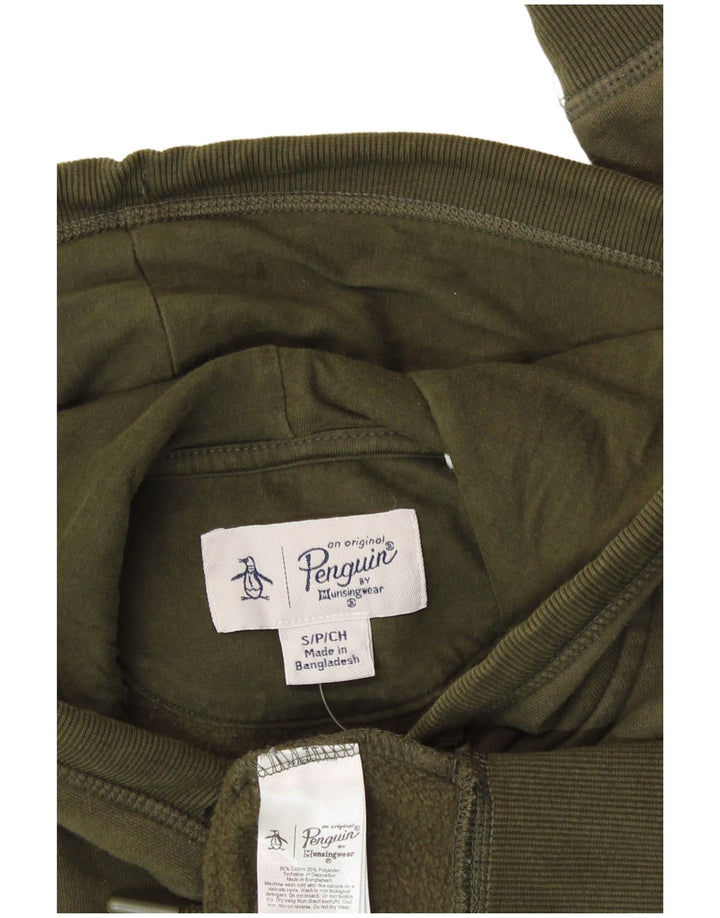PENGUIN Mens Zip Hoodie Sweater Small Khaki Cotton