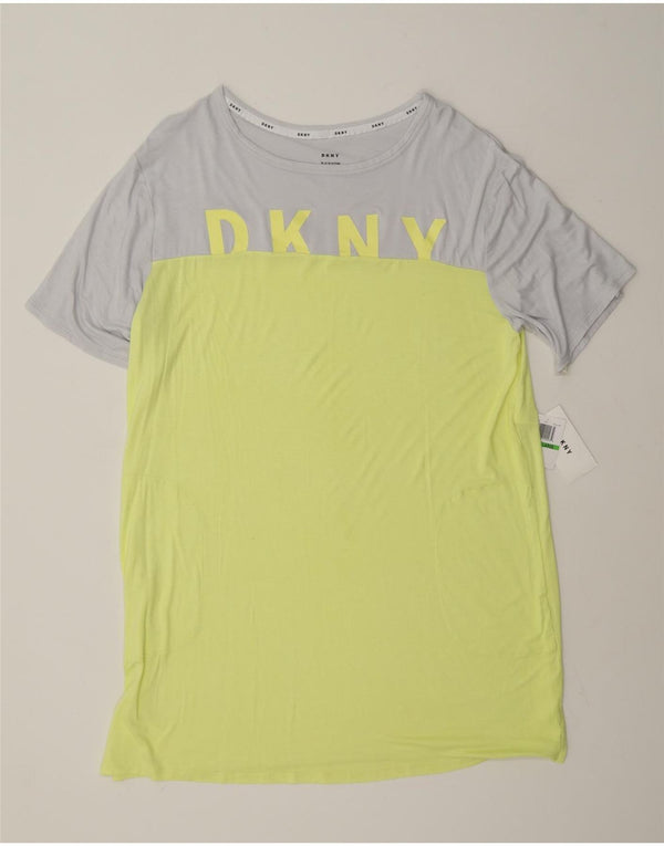 Damska sukienka t-shirtowa Dkny z grafiką UK 16, duża, żółta, wiskoza z blokami kolorów