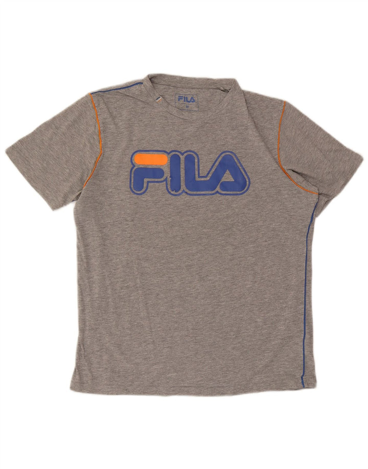 Męski T-shirt Fila z grafiką, średnioszary, bawełniany w cętki