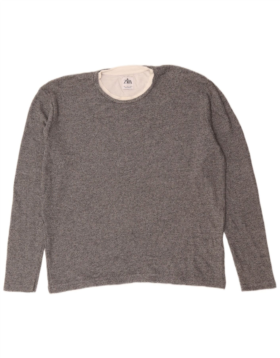 Męski sweter Zara z okrągłym dekoltem, duży, szary, bawełniany