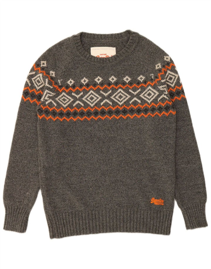 Męski sweter Superdry z okrągłym dekoltem Średni szary, geometryczny akryl